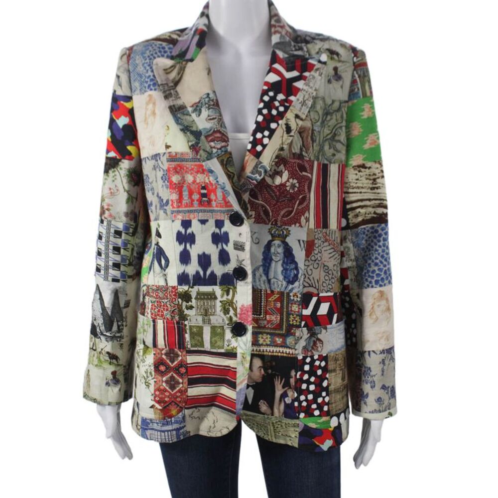 Libertine Womens Multicolor Floral Patchwork Jacket Button Long Sleeve Size L
